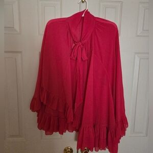 Oddi Elegant Red Women's Frilly Blouse With Tie